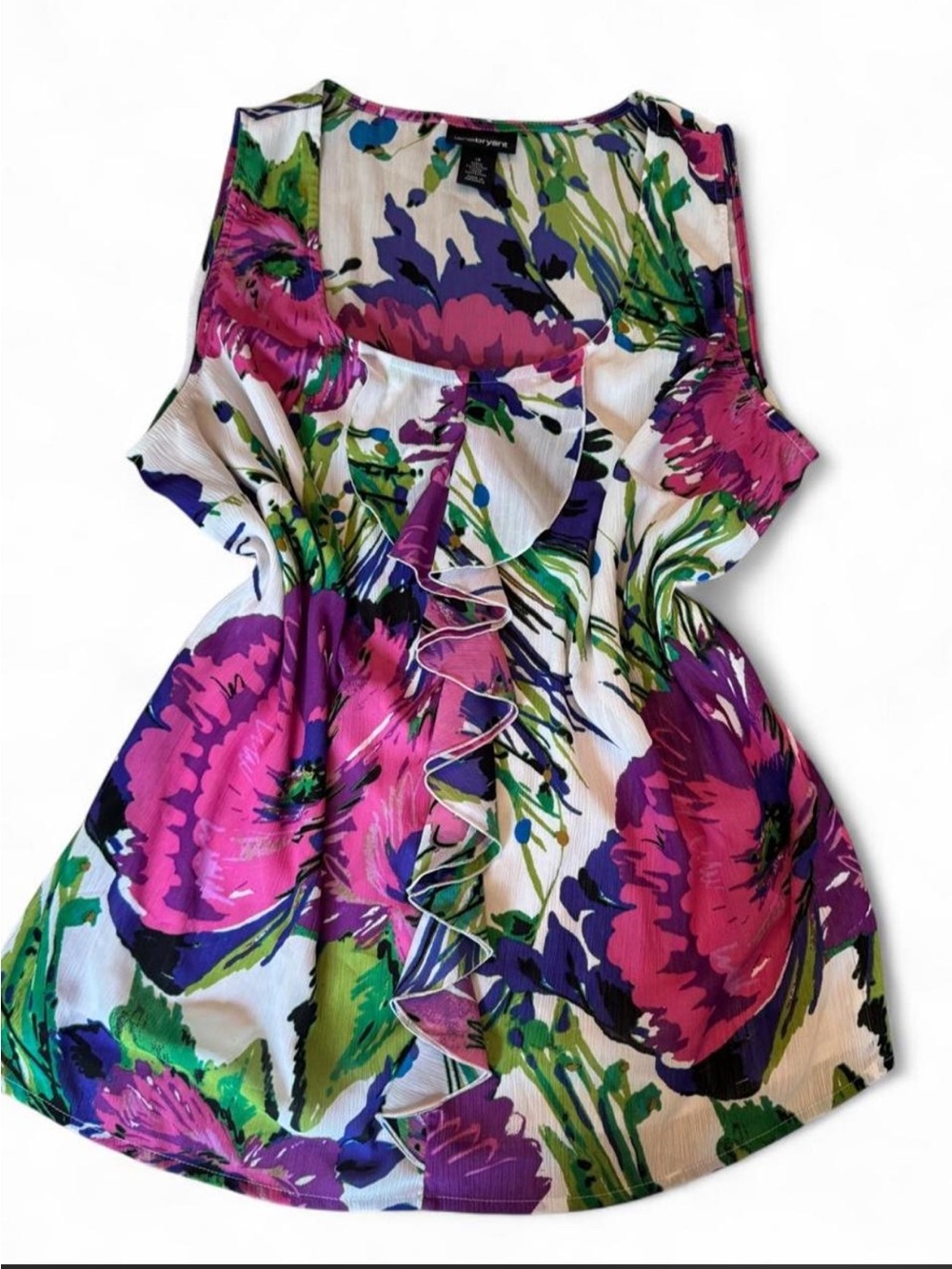 Lane Bryant Floral Ruffle Sleeveless Top - Purple/Pink/Green